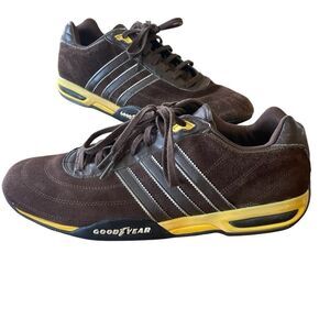 Vintage Adidas Racer Plus Goodyear Driving Shoes Brown Yellow SZ 10 Art # 464230